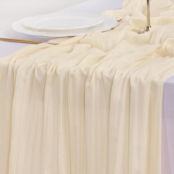 Socomi 6pcs Beige Fall Thanksgiving Cheesecloth Table Runner Boho Rustic Gauze 120 inch 10FT Cheese Cloth Runner for Wedding Party Baby Shower Birthday Home Decor Holiday Decorations