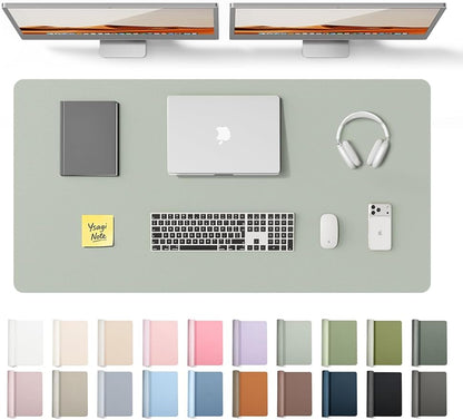 YSAGi Leather Desk Protector, Office Mat, Large Mouse Mat, Non-Slip PU Leather Blotter, Laptop Desk Pad, Waterproof Writing Pad for Office and Home (Grayish Green, 47.2" x 23.6")