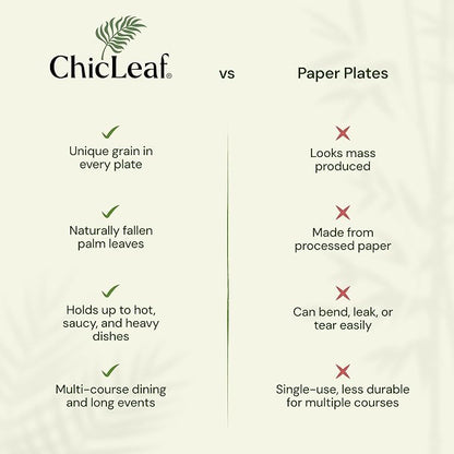 Chic Leaf Palm Leaf Disposable Bamboo Plates – Square, Biodegradable & Compostable Party Plates for Weddings, Parties & Events, Thanksgiving Dinner - Disposable Platter (10", 20 Pack)