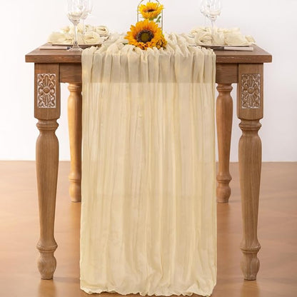 Beige Cheesecloth Table Runner 4 Pack Christmas Table Runners 120 Inches Boho Gauze Cream Cheese Cloth Table Decor for Xmas Holiday Season Parties Wedding Bridal Baby Shower