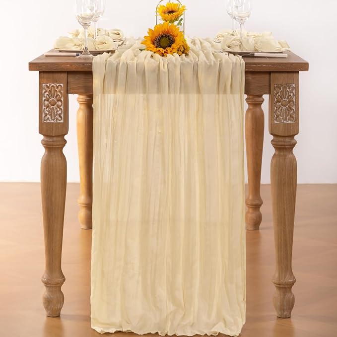 Beige Cheesecloth Table Runner 12 Pack Christmas Table Runners 120 Inches Boho Gauze Cream Cheese Cloth Table Decor for Xmas Holiday Season Parties Wedding Bridal Baby Shower
