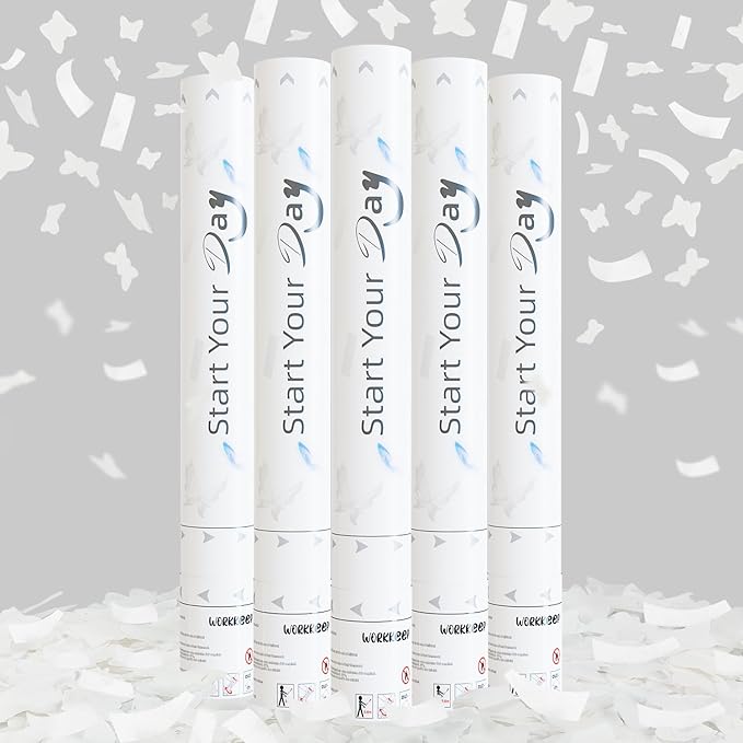 White Butterfly Confetti Poppers, 15 Inch Butterfly Party Poppers for Birthday, Wedding, Halloween Celebrations - Air Powered Confetti Gun