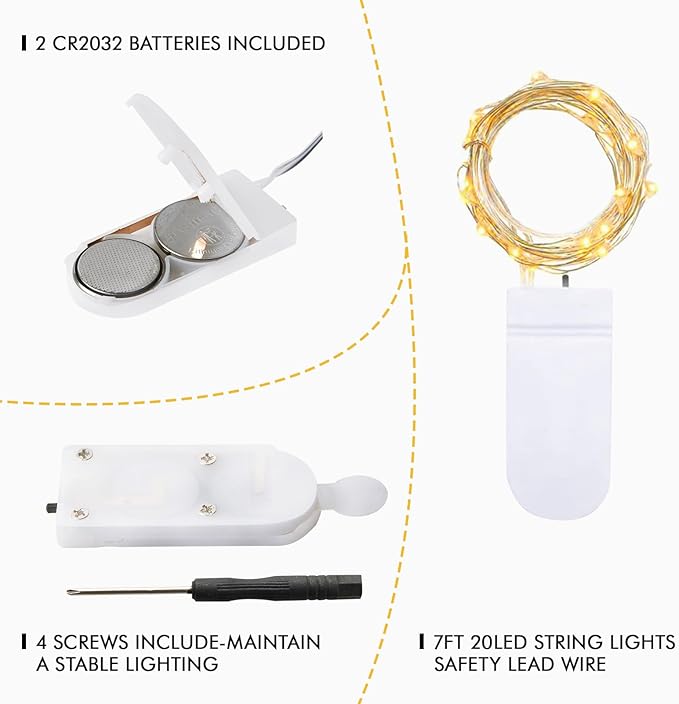 12 Pack Fairy Lights Battery Operated String Lights，7FT 20LED Waterproof Silver Wire Christmas Lights Outdoor,Firefly Mini Lights for Bedroom Party Birthday Wedding Indoor Decorations Home Decor