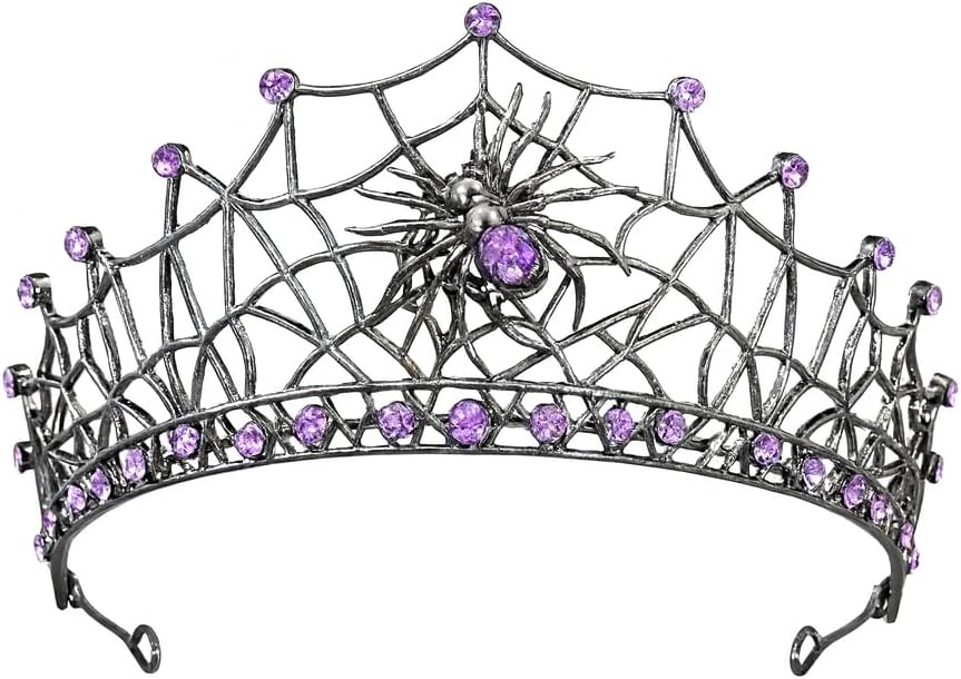 Gothic Black Spider Web Crown for Women Dark Queen Crystal Tiara Metal Headpiece Vampire Cosplay Masquerade Party Prom Night Witch Sorceress Costume Accessory