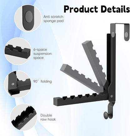 2 Pack Over The Door Hanger Folding Clothes Drying Rack, Folding Hanging Coat Rack for Indoor Laundry Room Compact Small Space Foldable Portable Clothing Hanger Hook Collapsible (Black-2(Upgraded))