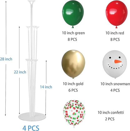 4 Sets Christmas Centerpieces for Tables, Snowman Balloon Stands for Tables, Red Green and Gold Balloons for Xmas Party, Table Centerpieces Decorations for Christmas Party New Years 2026
