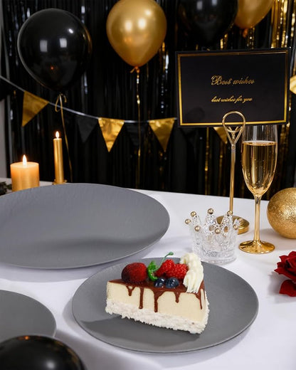 WONDERFUL 32pcs Dark Grey Plastic Plates Reusable Plates Unbreakable and Dishwasher safe Dishes Set Outdoor Plate Includes:16 Dinner 10" & 16 Dessert Plate 7.3" Suitable for Christmas New Year