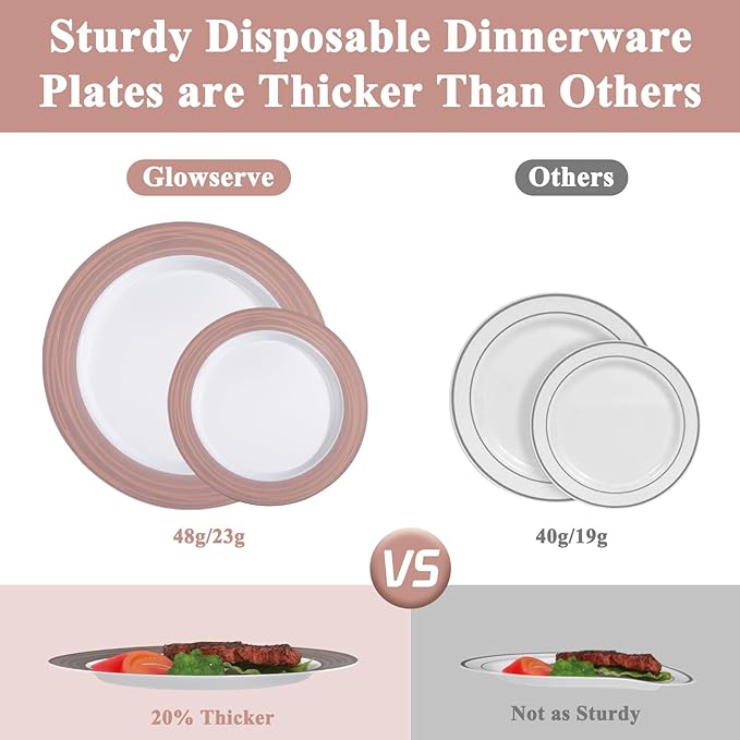 100PCS Brown Disposable Plastic Plates Include 50PCS 10.25inch Dinner Plate and 50PCS 7.5inch Dessert Plate Heavy Duty Plastic Dinnerware for Party Wedding Anniversary New Year