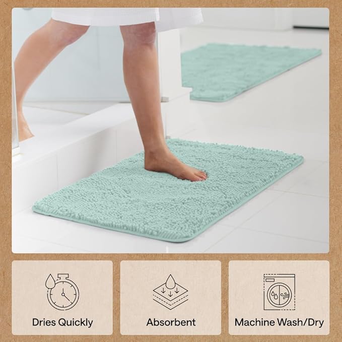 GORILLA GRIP Bath Rug Mat 48x24, Soft Absorbent Chenille, Quick Dry Microfiber Mats, Rubber Backing Washable Shower Floor Rugs, Bathmat Runner, US Designed Bathroom Home Decor Accessories Seablue