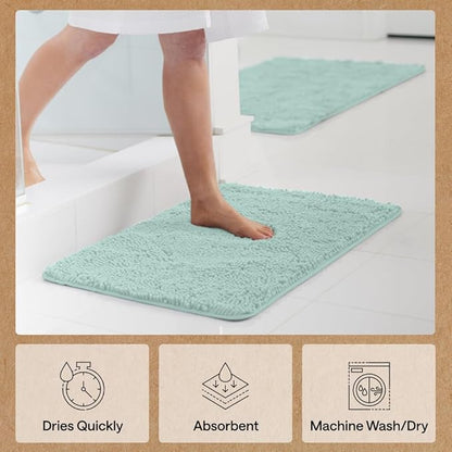 GORILLA GRIP Bath Rug Mat 36x24, Soft Absorbent Chenille, Quick Dry Microfiber Mats, Rubber Backing Washable Shower Floor Rugs, Bathmat Runner, US Designed Bathroom Home Decor Accessories Seablue