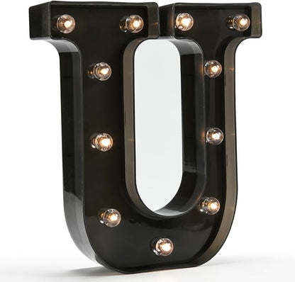 OYCBUZO Light Up Black Alphabet Marquee Letters Sign LED Marquee Number Lights Sign for Night Light Home Bar Christmas Lamp Birthday Party Wedding Decoration U