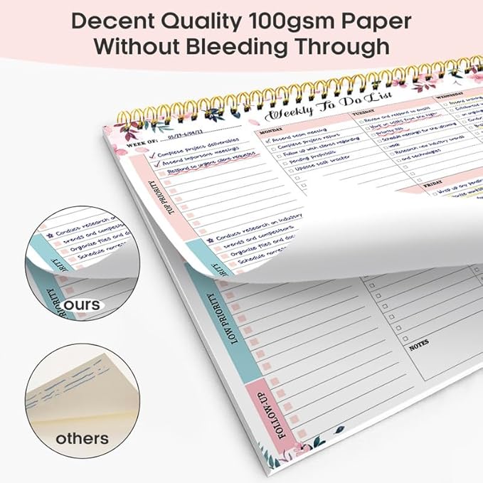 Taja Weekly To Do List Notepad with 52 Undated Sheets（8.5"×11"）- Weekly Desk Planner for Women & Man, Work and Home - 1 Pack Whispering Petal