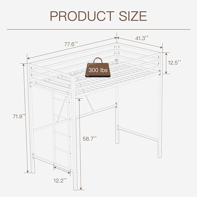 ikalido Metal Loft Bed Twin Size with Safety Guardrail and Ladder, No Box Spring Needed Space Saving Bedroom Furniture, Aqua Green