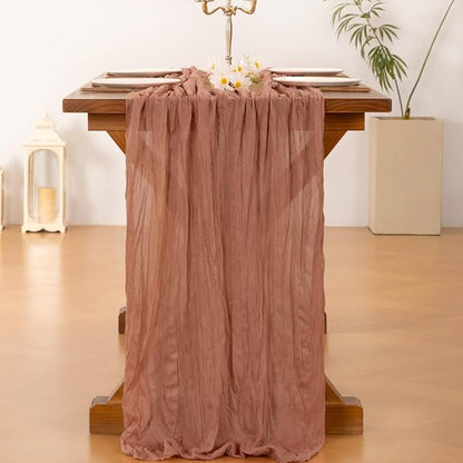 Socomi 6pcs Dusty Rose Fall Thanksgiving Cheesecloth Table Runner Boho Rustic Gauze 120 inch 10FT Cheese Cloth Runner for Wedding Party Baby Shower Birthday Home Decor Holiday Decorations