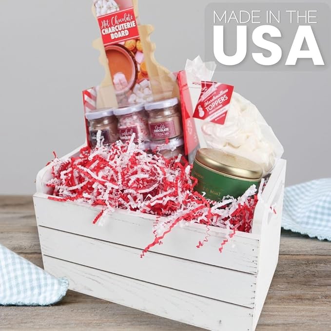 MagicWater Crinkle Cut Paper for Gift Baskets - 2LB - Red & White - Perfect for Shredded Paper Filler, Basket Filler, Gift Boxes, Bridesmaid Gifts, Christmas Stuffers & More – Ideal for All Occasions