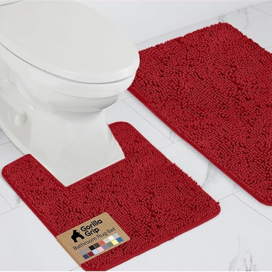 GORILLA GRIP Bathroom Rug Sets, Soft Chenille 2 Piece Area Rugs Set, Toilet Base Mat and 30x20 Carpet, Absorbent Microfiber Washable Mats Dry Quickly, Home Décor and Bath Room Accessories, Red