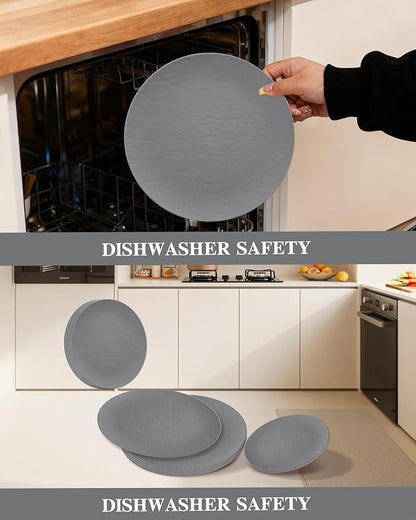 WONDERFUL 32pcs Dark Grey Plastic Plates Reusable Plates Unbreakable and Dishwasher safe Dishes Set Outdoor Plate Includes:16 Dinner 10" & 16 Dessert Plate 7.3" Suitable for Christmas New Year