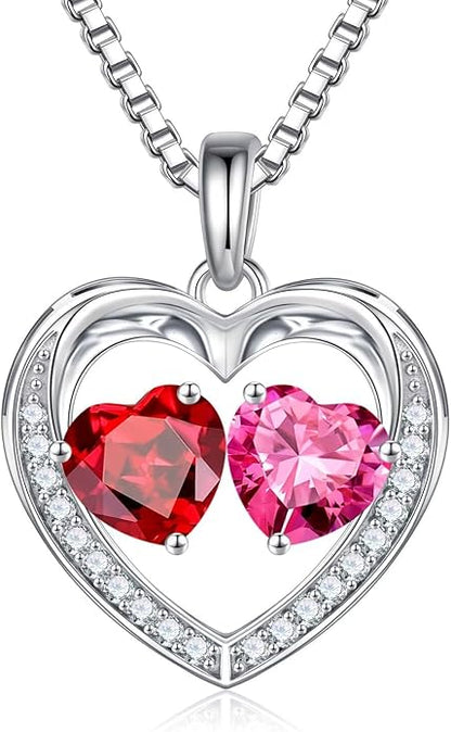 Iefil Christmas Gifts for Women Wife - 925 Sterling Silver Heart Birthstone Necklace, Anniversary Birthday Gifts for Women Wife Girlfriend Mom, Birthstone Jewelry Gift for Her