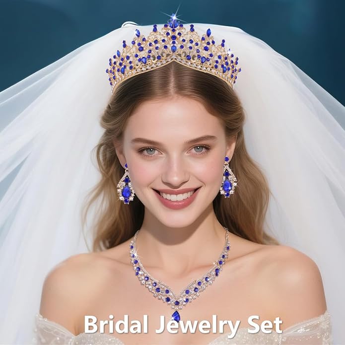 Kamirola Tiaras and Crowns for Women,Tiaras Earrings Necklace, Crystal Bridal Jewelry Set, Costume Party Halloween Prom Pageant Jewelry for Women TR80