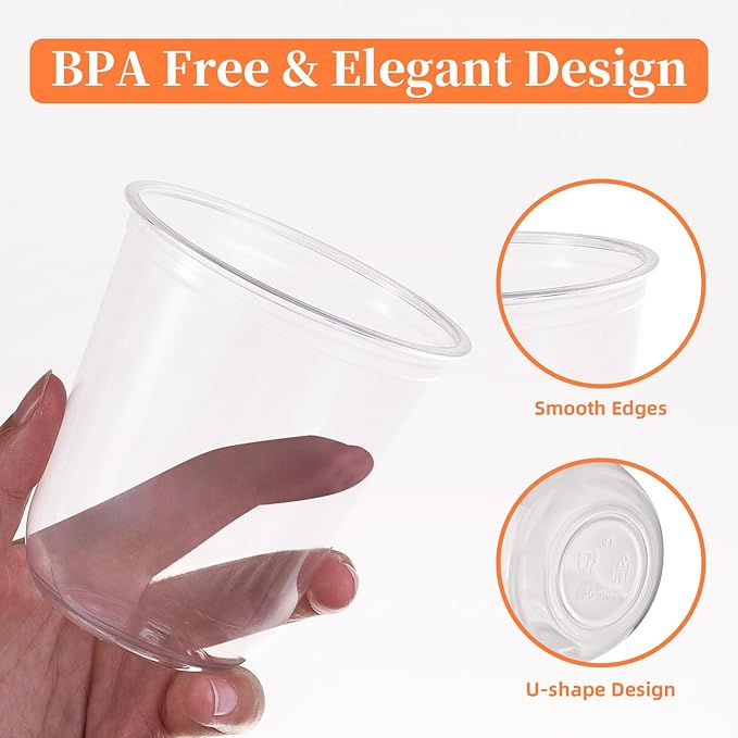 WELLIFE 12 oz Clear Plastic Cups, 200 Pcs Disposable Wine Glasses Stemless Cocktail Punch Cups for Cold Drinking Party Supplies, Halloween Weddings Birthdays