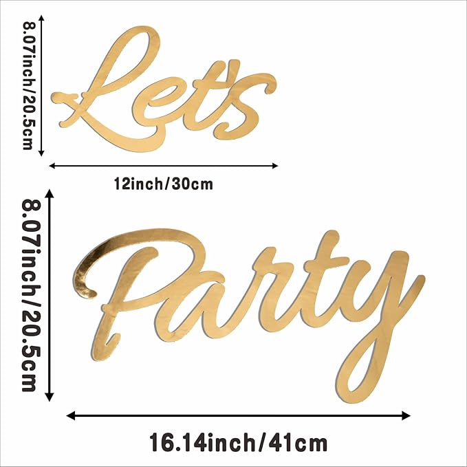 Let's Party Sign for Backdrop Decor Waterproof Lettering for Balloon Arch Garland Birthday Wedding Baby Shower Graduation Bachelorette Party Christmas Celebrate Decorations (Gold)