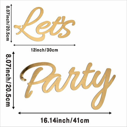 Let's Party Sign for Backdrop Decor Waterproof Lettering for Balloon Arch Garland Birthday Wedding Baby Shower Graduation Bachelorette Party Christmas Celebrate Decorations (Gold)