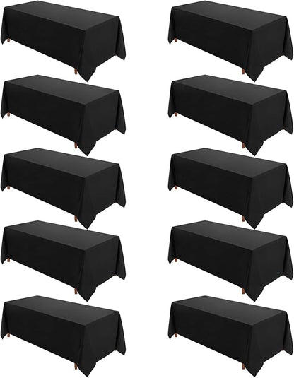 VidaFete Table Cloth 10 Pack 90 * 156inch Rectangle Tablecloth Polyester, Stain Wrinkle Resistant Polyester Dining Table Cover for Kitchen Dinning Party Wedding Rectangular Tabletop Decoration(Black)
