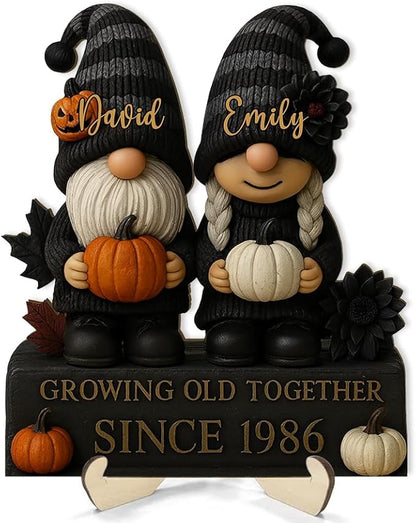 Growing Old Together Gnomes Halloween Wooden Sign, Gifts for Him Her Wife Husband, Personalized Plaque Couples Gift, Valentine Christmas Gift For Parents, Grandparents Gothic Decorations Sign 35