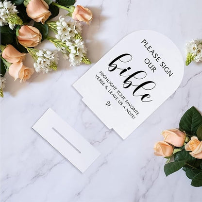 Please Sign Our Bible Wedding Sign Modern Minimalist Style Wedding Signs For Engagement Bridal Shower Ceremony Reception Event Birthday Party Clear Table Acrylic Decor