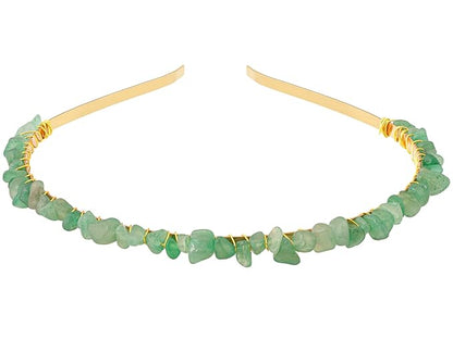 MINACHI Green Aventurine Hairband – Handmade Boho Bridal Accessories with Gold-tone Wire Wrap for Women