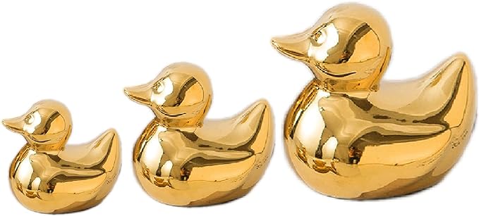 Golden Ceramic Duck Figurines，Home Decor Animal Sculptures and Statues Handmade Artware Decor,Mini Duck Sets 3 PCS