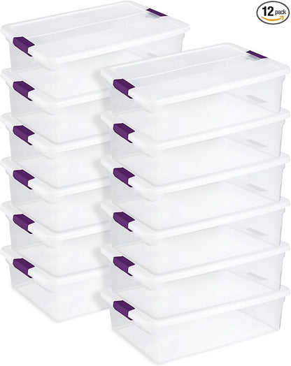 Sterilite 12-Pack 32 Quart ClearView Latch Box, Stackable Organizer Bins with Latching Lids - Clear Plastic Organization Containers for Closet, Bedroom, Shelving Units and Everyday Home Storage