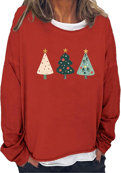 LOAIHA Merry Christmas Sweatshirt Crewneck Snowman Graphic Shirts Christmas Tree Sweater Long Sleeve Xmas Hoodie Pullover
