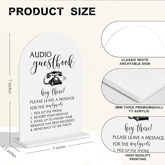 Audio Guest Book Sign Wedding Signs Wedding Table Signs for Engagement Bridal Shower Ceremony Reception Event Party Acrylic Decor