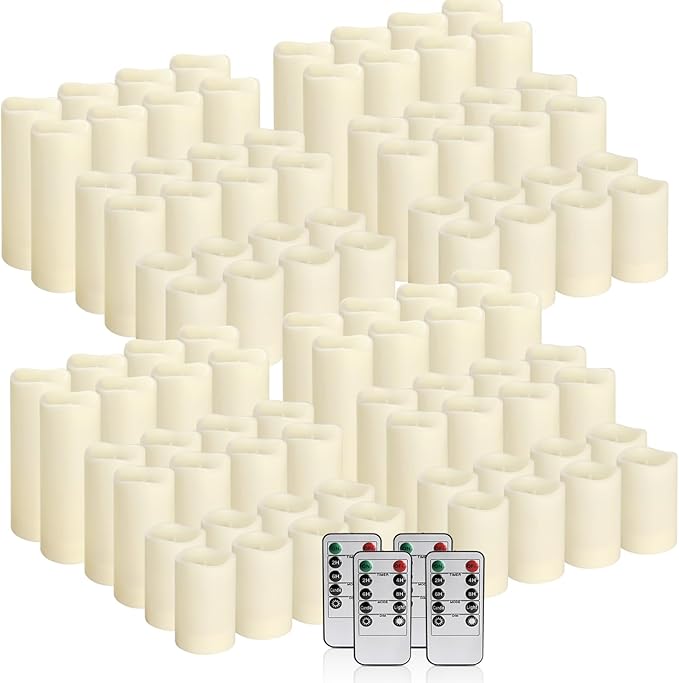96 Packs Flameless Led Candles, Battery Candles,Simulate Flame,Waterproof Outdoor Indoor Candles -Key Remotes and Cycling 24 Hours Timer for Wedding,Halloween,