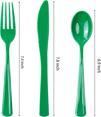 WDF 160 Pcs Green Plastic Silverware - Heavy Duty Christmas Silverware Includes 80Forks, 40Spoons, 40Knives, Green Plastic Utensils Perfect for Christmas Party or Daily Using