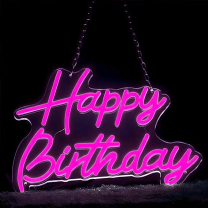 Happy Birthday Neon Sign for Wall Decor, Led Signs with Dimmable Switch, USB Powered Happy Birthday Backdrop Light Up Signs for Party Decorations, 16.1"x12.2" Pink