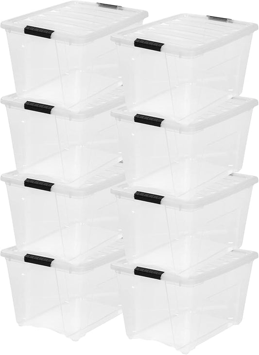IRIS USA 8 Pack 54 Qt Storage Bins Plastic Gasket Box with Tight Latching Lids