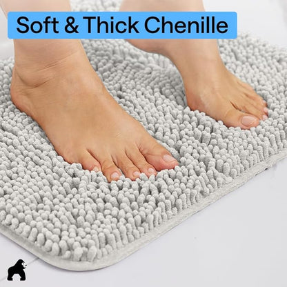 GORILLA GRIP Bathroom Rug Sets, Soft Chenille 2 Piece Area Rugs Set, Toilet Base Mat and 30x20 Carpet, Absorbent Microfiber Washable Mats Dry Quickly, Home Décor and Bath Room Accessories, Lt Gray