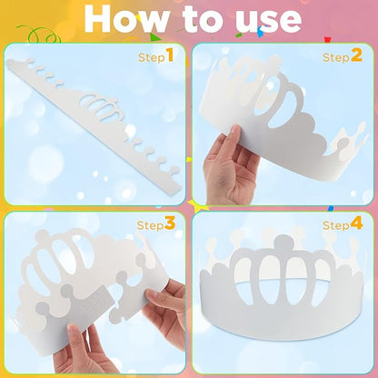 Thenshop 120 Pcs White DIY Paper Crowns for Kids to Decorate Blank Birthday Party Decoration Crowns for Kids Princess Queen(Stylish Style)