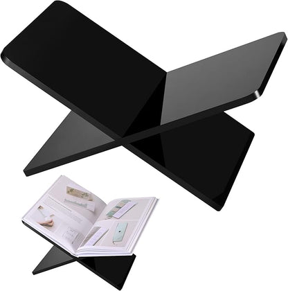 Acrylic Book Stand 11 x 7 x 6 in Large Open Book Display Stand for Cookbook Art Book Bible Guest Book - Coffee Table Book Stand for Reading - Black, Standard
