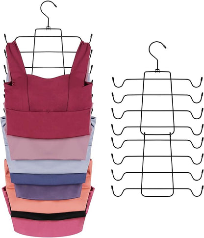 ZEDODIER 2 Pack Tank Top Hanger Space Saving, Bra Hangers for Closet Organizer, Hanging Bra Organizer Tank Tops Holder with 16 Hooks, Metal Closet Organizers and Storage Small Space Solutions, Black