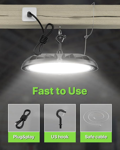 Glitgate 250W UFO LED High Bay Shop Light 6-Pack 150LM/W 37,500LM Output High Bay Led Lights 100-277V IP65 Waterproof Commercial Warehouse Lighting Fixture 5000K Daylight for Garage, Workshop, Factory
