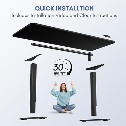 Furmax Electric Height Adjustable Standing Desk Large 63 x 24 Inches Sit Stand up Desk Home Office Computer Desk Memory Preset with T-Shaped Metal Bracket, Black