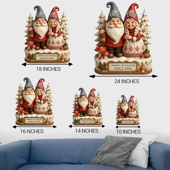 Growing Old Together Gnomes Wooden Sign, Gifts for Him Her Wife Husband, Personalized Wood Plaque Anniversary Couples Gift, Valentine Christmas Gift For Parents, Grandparents Decorations Sign 31