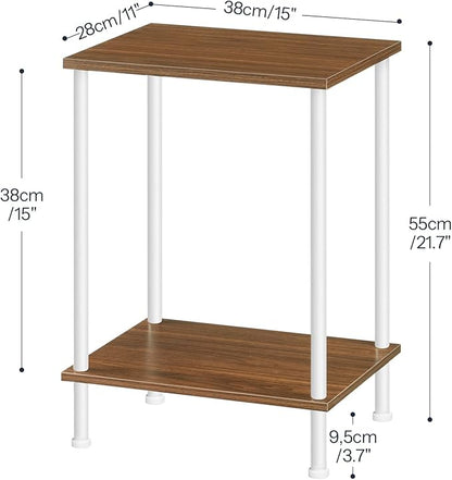 HOOBRO End Tables, Small Side Table, Nightstand with 2-Layer Storage Shelves, Sofa Table for Small Spaces, Living Room, Bedroom, Stable Frame, Easy Assembly, Walnut and White WH09BZ01