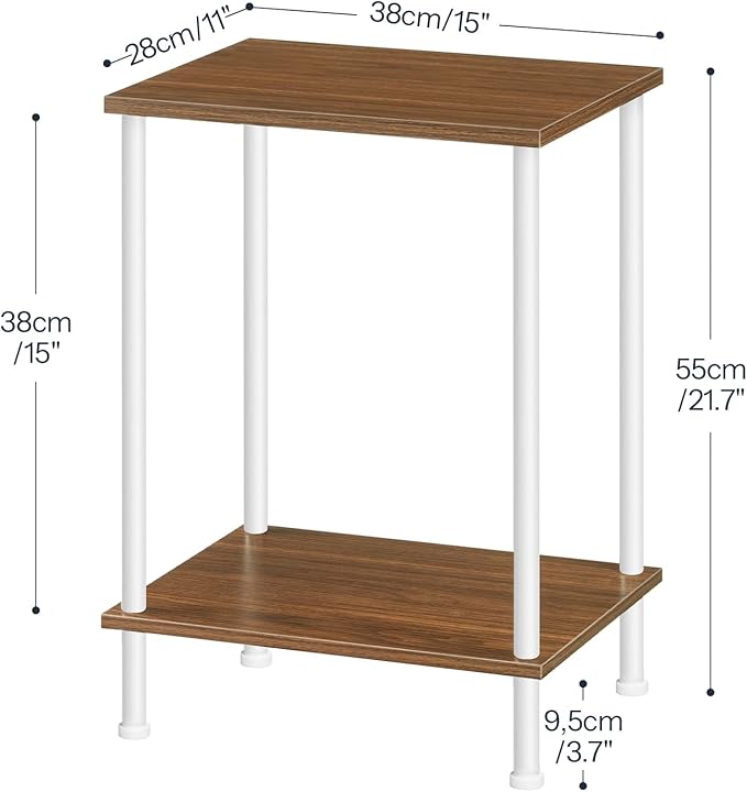 HOOBRO End Tables Set of 2, Small Side Table, Nightstand with 2-Layer Storage Shelves, Sofa Table for Small Spaces, Living Room, Bedroom, Stable Frame, Easy Assembly, Walnut and White WH09BZP201