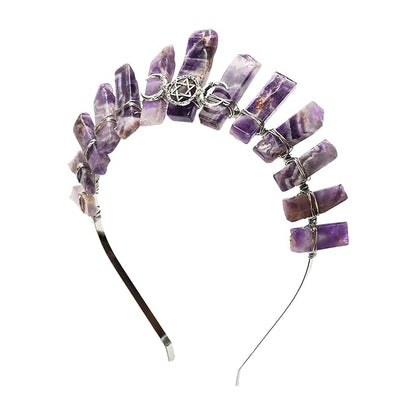 Amethyst Raw Quartz Headband, Crystal Tiara Hairband Goddess Photography Headwear for Women Girls