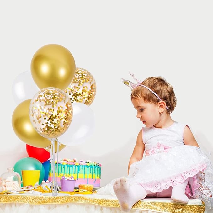 TONIFUL 4 White Gold Party Decorations Balloon Stand Centerpiece Table Decorations for Birthday Graduation Wedding Anniversary Engagement Bridal Shower New Years 2025