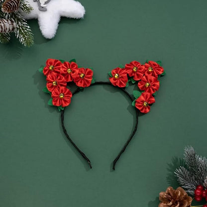 Madison Tyler Christmas Red Poinsettia Headwear | Cute Flower Elves Ears Headband | Lightweight for Christmas Party | Holiday Gifts